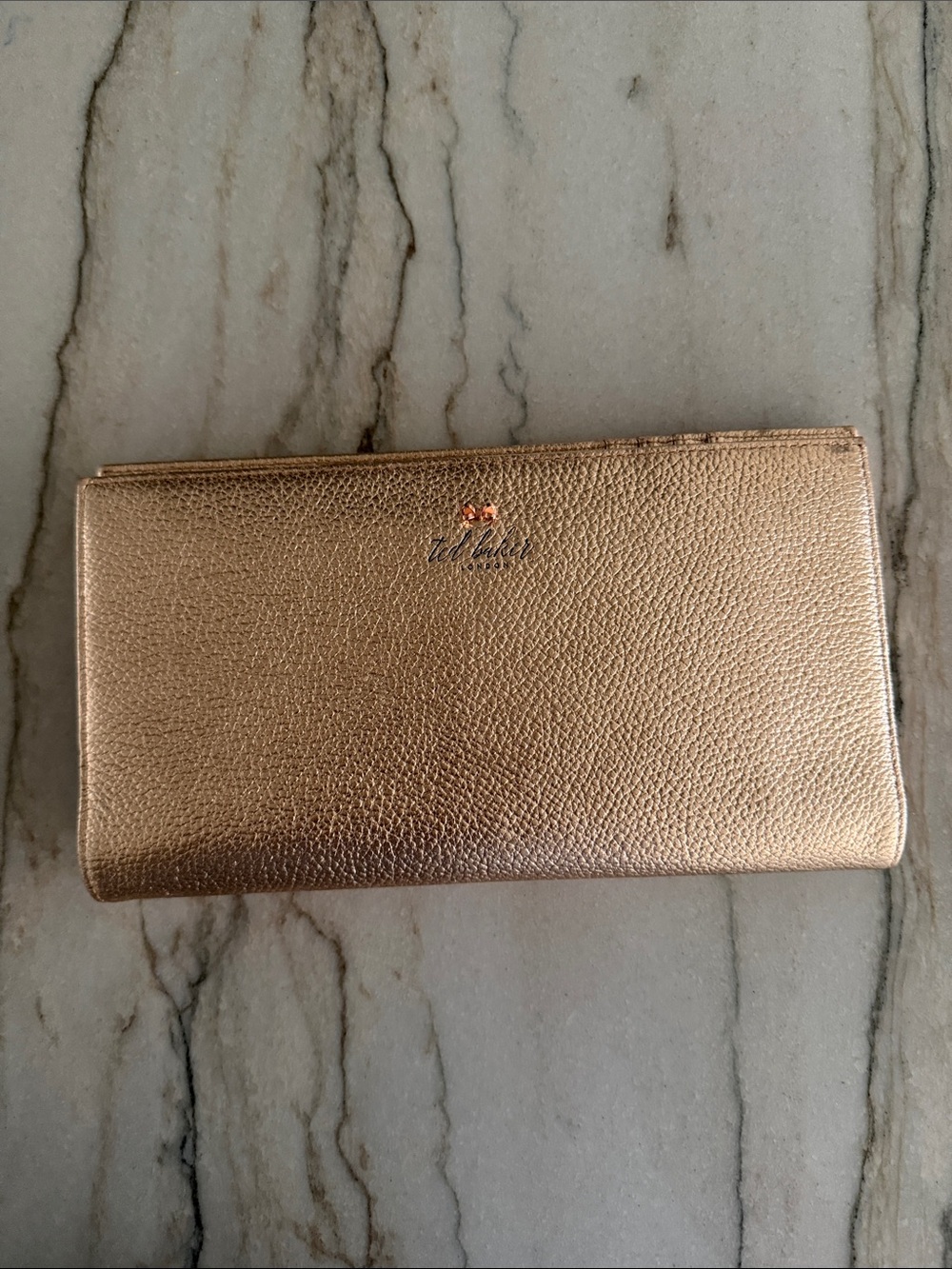 NWT Ted Baker Leather Metallic Rose Gold Travel Wallet